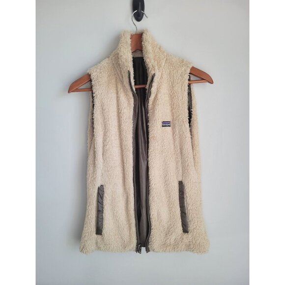 Patagonia Women's Reversible Fleece Vest Brown Beige M Full Zip - Picture 1 of 4